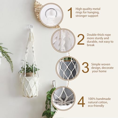 Artilady Plant Hanger Macrame, Hanging Planter for Indoor Plants Holder - color: White a