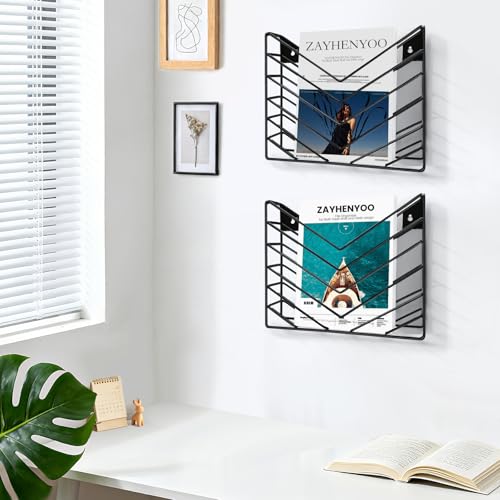 Wall Mounted Magazine Rack, Wall Mounted File Organizer - color: Black