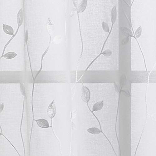 Curtainworks Botanical Leaf Sheer Curtains, 37 x 63 in, White, 2-Piece - color: White, size: 37"W x 63"L (Pack of 2)