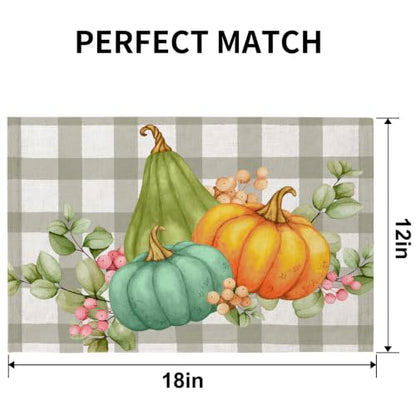 QIYI Fall Placemats Set of 4, 12"x18" Linen Place Mats, Plaid Pumpkin - color: Plaid Pumpkins, size: Set of 6