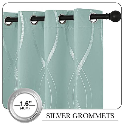 NICETOWN Aqua Blue Foil Print Curtains 90 inch Long for Patio - color: 1 - Aqua Blue, size: 52"W x 90"L (Pack of 2)