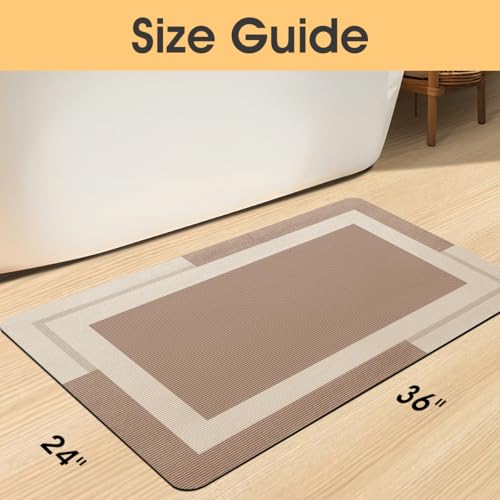 ACCUMTEK Non Slip Bath Mat, Thin Bathroom Rugs Fit Under Door, Quick Dry Bath Mats, Machine Washable Bath Rugs for Bathroom, Bathtub & Kitchen, Bathtub, Light Brown/Bordered/36 x24 - color: Light Brown, size: 2' x 3' (Rectangular)