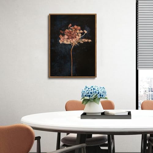 Moody Botanical Flower Framed Canvas Wall Art 16x24 inch - color: Radish flower, size: 16"x24" Natural