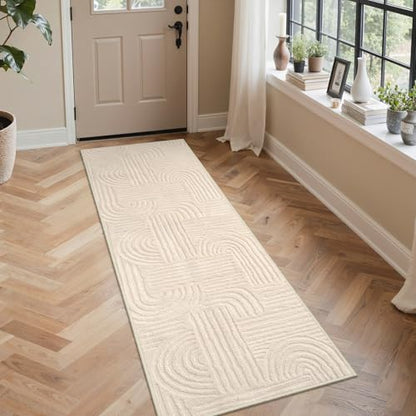 GENIMO Soft 2x7 Runner Rug Non Slip for Hallway, Washable 3D High Low Pile - color: Arch Beige, size: 2' x 7' (Rectangular)