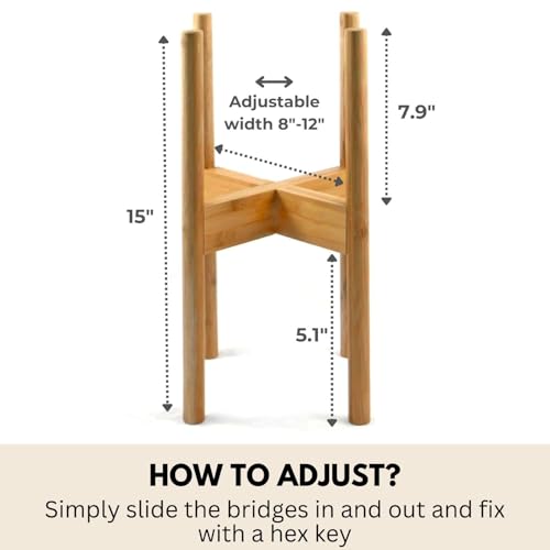 Fox & Fern Large Adjustable Plant Stand Indoor, Bamboo Stand, 8 - 12 Inch - color: Polished Bamboo - Tall, size: 8 - 12 Inch