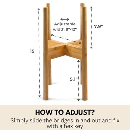 Fox & Fern Large Adjustable Plant Stand Indoor, Bamboo Stand, 8 - 12 Inch - color: Polished Bamboo - Tall, size: 8 - 12 Inch