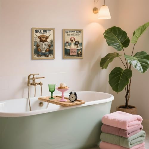 Framed Fun Cow And Goose Canvas Wall Art Poster Prints 12×16In 2p Be Hung - color: bathroom-8, size: 12×16in