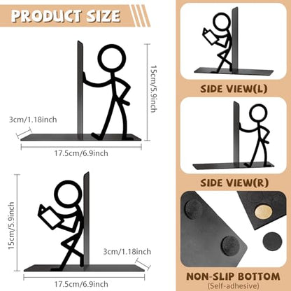 Metal Bookends Reading People Book Ends for Shelves - color: Black - 1 Pair People Reading Book