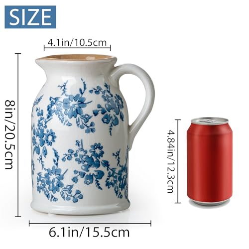 Blue and White Pitcher Vase, 8 Inch Vintage Chinoiserie Ceramic Flower Vase, Rustic Retro Ice Cracked Antique Porcelain Vases for Home Farmhouse Table Centerpieces Shelf Decor - color: Blue & White, size: Pitcher