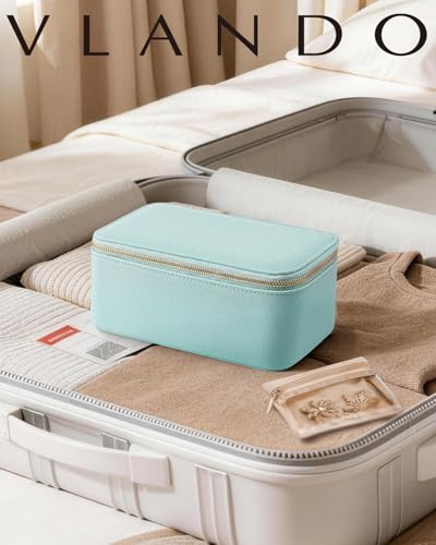 VLANDO Jewelry Travel Case with Clear 12 Velvet Bags,Lake Blue - color: 12PCS-Lake Blue