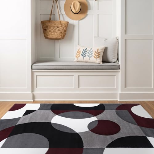 Rugshop Circles Modern Geometric Non-Shedding Area Rug Burgundy 3'3" x 5' - size: 3'3" x 5'3" (Rectangular)
