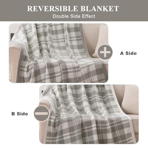 Battilo Farmhouse Checkered Throw Blanket for Couch, 50"x60" - color: Grey