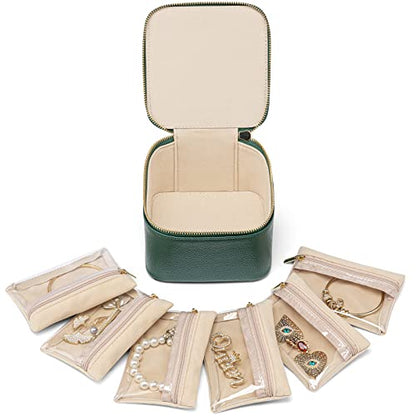 VLANDO Travel Jewelry Case with Clear 6 Velvet Bags,Green - color: 6PCS-Green