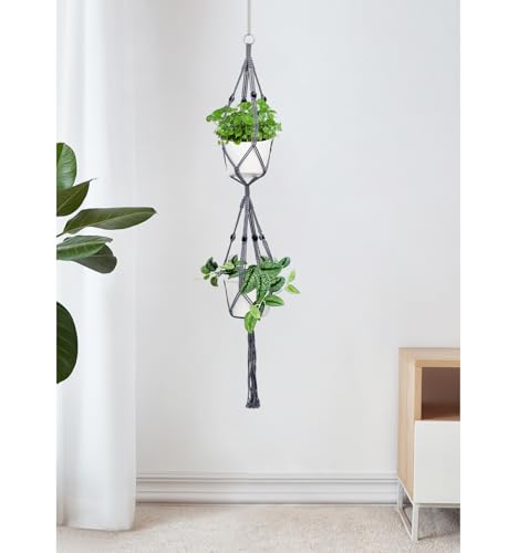 Belit 2 Pack Macrame Plant Hangers, 51 Inch Hanging Plant Holder, Grey - color: Gray, size: 51"- 2 Tier