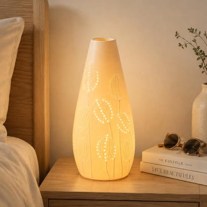 TACAHE Ceramic Vase Table Lamp - 2700K Bulb & 3 Artificial Flowers Included - style: Tulip