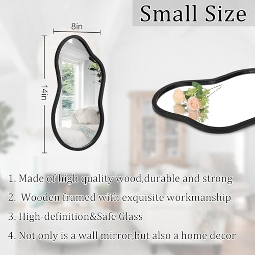 AAZZKANG Irregular Wall Mirror Black Wood Framed Small Asymmetrical - color: Black, size: 14"L x 8"W