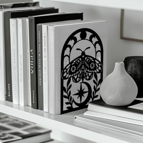 Peacoblue 5.3"x4.3"x7.9" Metal Bookends, Heavy Duty Book Ends for Shelves - style: Moth