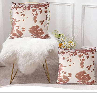 Velvet Throw Pillow Covers 20x20 Beige Tan Cow Print Couch Pillows - color: Light Brown, size: 20" x 20" (Pack of 2)