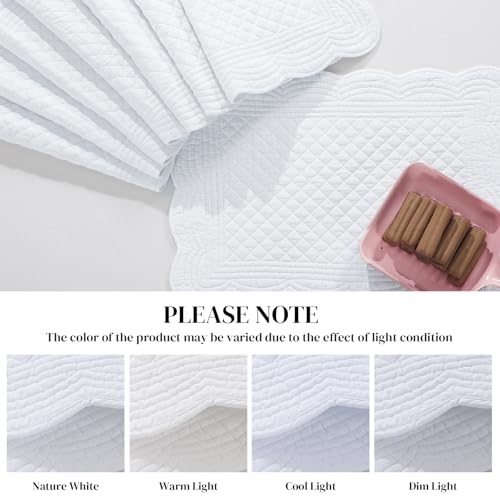 HOMBYS Quilted Placemats Set of 6 Washable-13x18 inches Rectangular Placemats for Kitchen Table-100% Cotton Fabric Rectangular Table Mats, (Pure White) - color: Pure White