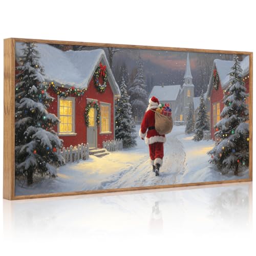 Aurlan Santa Is Coming To Town Framed Wall Art 40x20 Inch - color: Santa Claus is Coming to Town, size: 40"L x 20"W