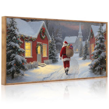 Aurlan Santa Is Coming To Town Framed Wall Art 40x20 Inch - color: Santa Claus is Coming to Town, size: 40"L x 20"W