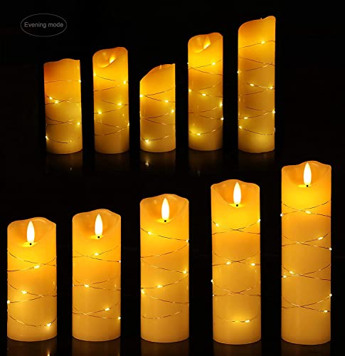 danip LED flameless Candle, with Embedded Starlight String, 5-Piece LED Candle, with 10-Key Remote Control, 24-Hour Timer Function, Dancing Flame, Real Wax, Battery-Powered. (Ivory White) - color: WhiteC#1*5