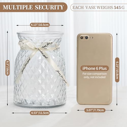 SOJOCK 2PACK Glass Flower Vases(Flowers NOT Included),6.3" High Diamond Pattern Vases,Vintage Vases for Centrepieces,Wedding Decorations,Home Table Flower Decorations - color: Clear