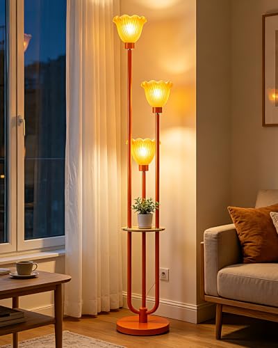 Lightdot Globe Floor Lamp with LED Bulbs Included, Dimmable Floor Lamps,Unique Modern Standing Tall Lamp for Bedroom Living Room/Sofa Beside/Corner Decor-Gold - color: 3U Orange Flower-Orange
