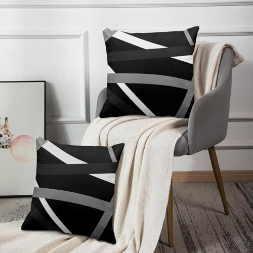 Emvency Throw Pillow Covers Set of 2, 18 x 18 Inch, Stripes Modern Retro - color: Black and Grey 4, size: 18" x 18" (Pack of 2)