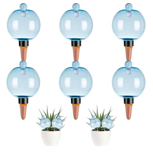 6팩 자체 급수 지구본 502.8ml(17온스) 대형 식물 급수 글로브 탑 필, 셀프 워터 화분 인서트 실내/실외 플라스틱 물 전구 천천히 방출되는 테라코타, 식물용, 블루 - color: 블루., size: 6pack