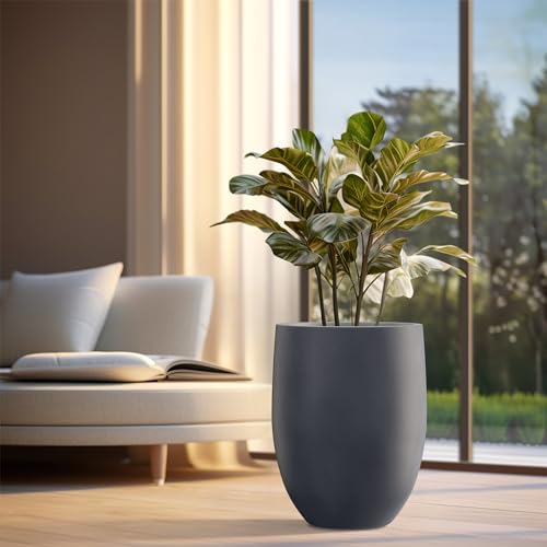 Kante Large Round Bullet Charcoal Concrete Planter 21.7" Tall, Outdoor - color: Dark Gray