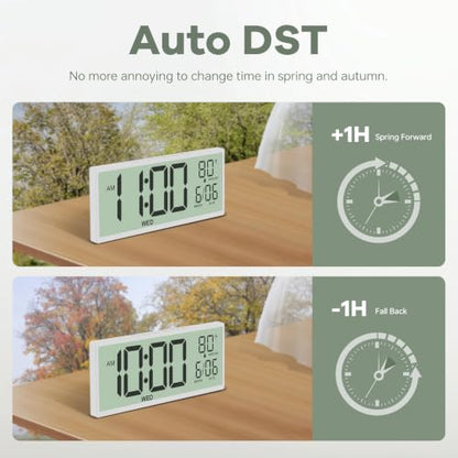 JALL Large Digital Wall Clock Battery Operated, Wall Clock with Big Numbers LCD Display, Digital Clock with Simultaneous Date Day Temperature, Auto DST, Clocks for Office, Gym, Bedroom, Elderly- White - color: A White Shell, size: 14.5 inches