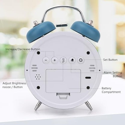 Digital Small Alarm Clock, 4.5 Inch Double Bell Electronic LED Alarm Clock - color: Blue