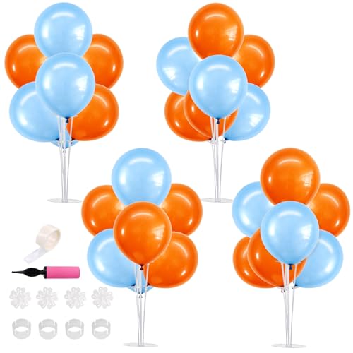 TONIFUL 4 Set Blue and Orange Balloon Stand Balloon Centerpieces for Table - color: Blue Orange