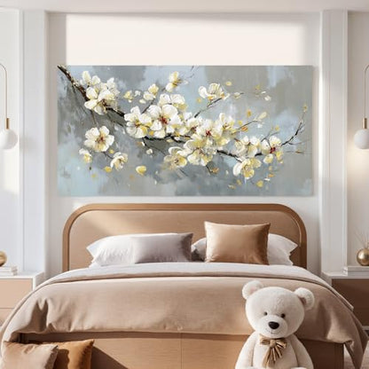 YISXINOAG Beige Flower Floral Wall Art Modern Painting Canvas Print 24"X48" - color: grey beige, size: 48"L x 24"W