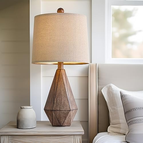 PoKat 20.25" Retro Farmhouse Table Lamp Set of 2, Small for Bedside, Brown - color: Small - Dark Wood Resin