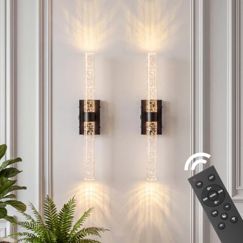 Battery Operated Wall Sconces Set of 2, 20000mAh Rechargeable Wall Light | Remote Control,3000K-6000K Dimmable LED Wireless Sconces,Black,20.9 Inch - color: Black, size: 20.9 Inch