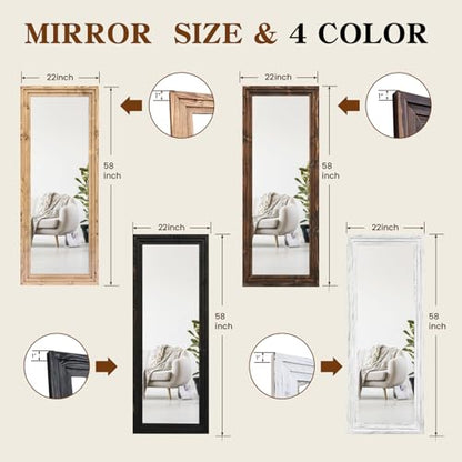 58x22in Full Length Mirror, 3-Tier Stepped Solid Wood Frame - color: Light Brown, size: 58"L x 22"W