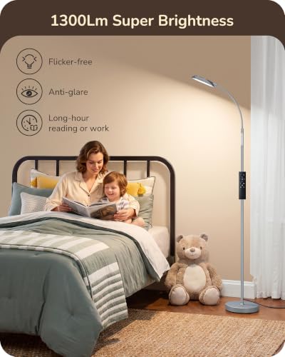 EDISHINE 18W LED Floor Lamp for Living Room, Diamond-Surface, Silver - color: Silver