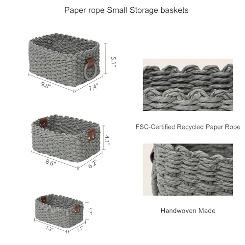 Woven Paper Rope Wicker Basket for Organizing(Set of 3,Grey) - color: Dark Grey