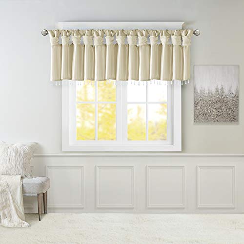 Madison Park Faux Silk Valances for Windows with Beads, 50x26 Champagne - color: Champagne, size: 50"W x 26"L (Pack of 1), style: Valance