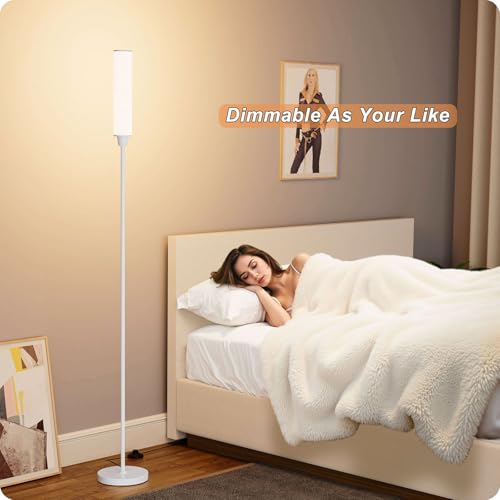 Nukanu Floor Lamp with Remote Control,White,Linen lampshade - color: white+Beige linen