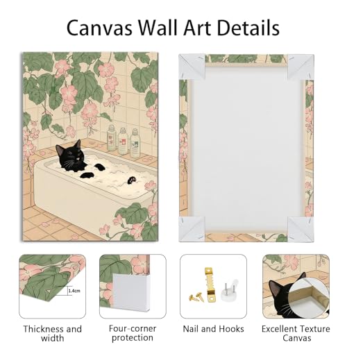 WENGTIAO 3Pcs Japanese Funny Black Cat Bathroom Wall Art Prints 16"x24" - color: Black Cat Bathroom, size: 16"x24"x3Pcs