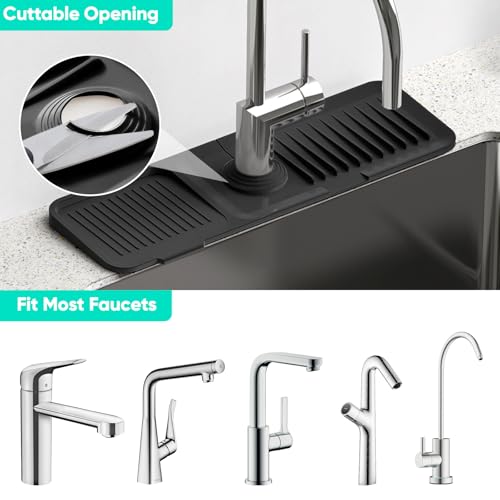 17.7'' Faucet Mat for Kitchen Sink Splash Guard Drain Mat Behind Faucet - color: Black, size: 17.7" x 5.5"