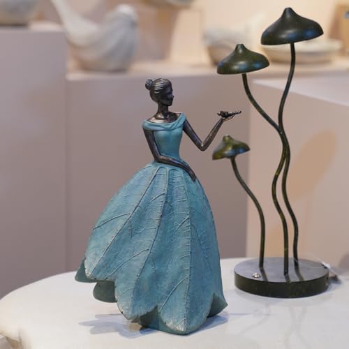 Guichifun Fairy Statue Leaf Angel Girls with Dragonfly 7.4 x 5.25 x 12 Inch - color: Green-dragonfly, size: Large