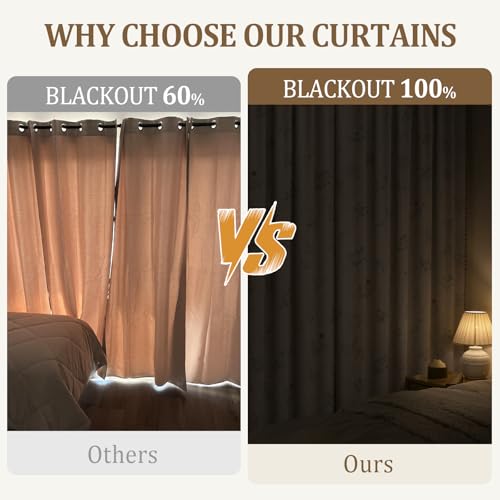 Boho Floral 100% Blackout Curtains 84 Inch 2 Panels Linen Texture - color: Blackout Vintage Florals, size: 52"W x 84"L (Pack of 2)