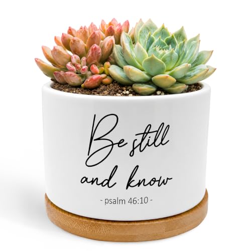 Christian Bible Verse Plant Pots, Be Still and Know Religious Scripture Ceramic Succulent Flower Planters(No Plants) - color: Psalms D