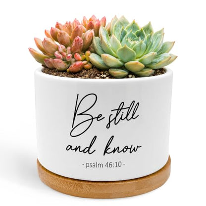 Christian Bible Verse Plant Pots, Be Still and Know Religious Scripture Ceramic Succulent Flower Planters(No Plants) - color: Psalms D