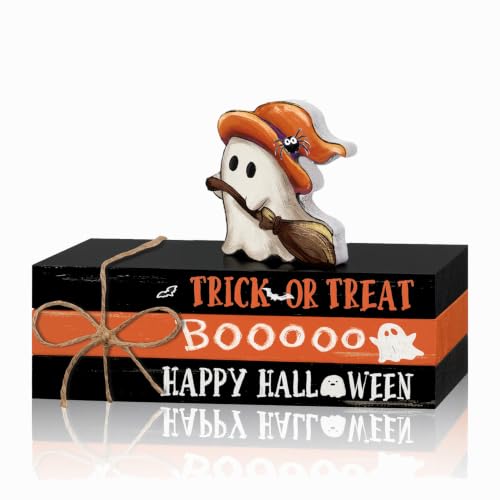 Smile Happy Halloween Wooden Stack Decor Ghost Mini Faux Books Bundle - style: Ghost