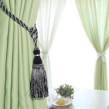 BEL AVENIR 2 Pack Curtain Tiebacks Tassel Drapery Tie-Backs Rope Holdbacks - color: Mix Black, size: 2 Pack